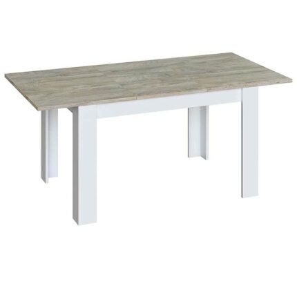 Mesa Kendra extensible en blanco y madera, moderna y resistente, medidas de190x90x76 cm abierta