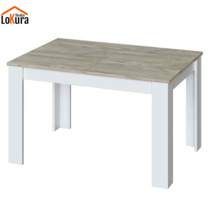 Mesa Kendra extensible en blanco y madera, moderna y resistente, medidas 140x90x76 cm cerrada