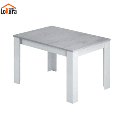 Mesa Kendra extensible en blanco y gris cemento, medidas 140x90x76 cm cerrada y 190x90x76 cm abierta