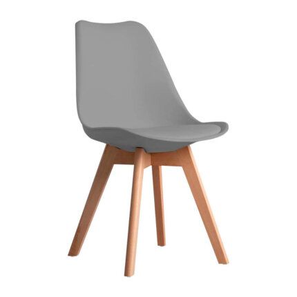 Silla de comedor Bistro gris con patas de madera de haya, asiento acolchado y tacos anti-ruido