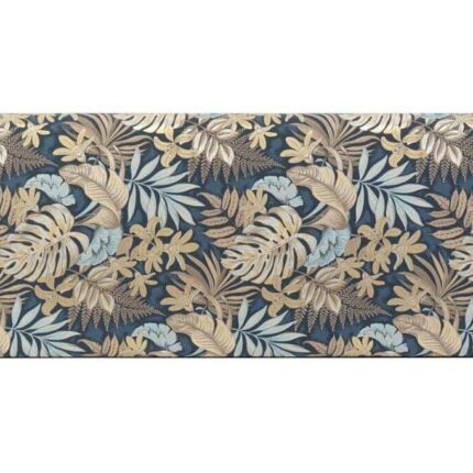 Cabecero cama poliéster tropical 160x60 con estampado de hojas en tonos verdes y fondo oscuro, estilo natural y moderno