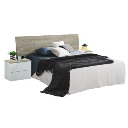 Cabezal 2 mesitas de noches Aikos con diseño minimalista en blanco y roble, perfecto para dormitorio con cama de 150 cm en Canarias