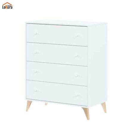 Cómoda 4 Cajones Sweet blanca de estilo nórdico con patas efecto madera, ideal para dormitorios en Canarias