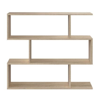 Estantería de madera baja Athena roble, 3 niveles para libros o decoración