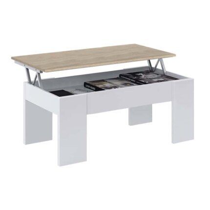 mesa de centro elevable low cost blanco roble