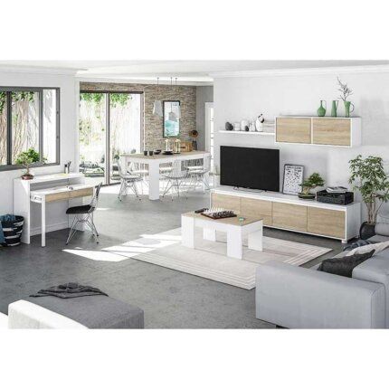 mesa de centro elevable low cost blanco roble