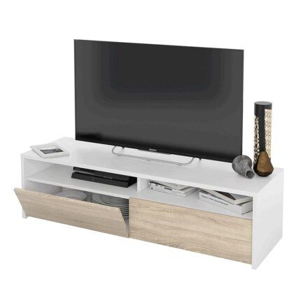 mueble de tv nórdico blanco y roble Kioto