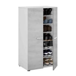 Zapatero Star Office de 2 puertas con 7 baldas en color blanco y gris cemento