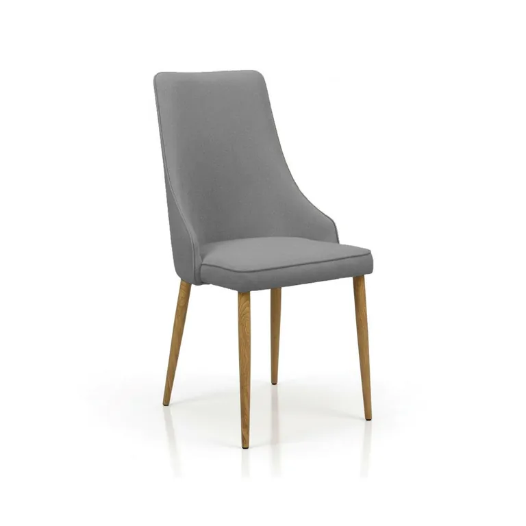 Silla de comedor Briana tapizada en gris con patas efecto madera