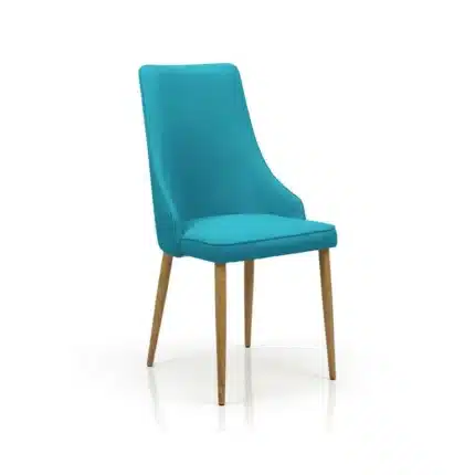 Silla de comedor Briana tapizada en turquesa con patas efecto madera