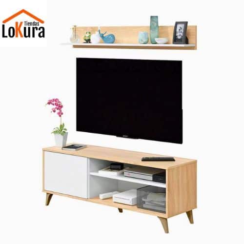 Mueble TV con estante Kikua plus de madera y estilo nórdico