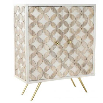 Aparador Mango Smile de Diseño Nórdico con Detalles en Latón Blanco y Dorado