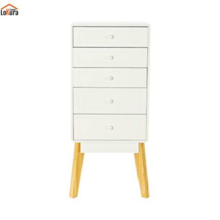 Cajonera 5 cajones blanco de 40x30x90 cm, diseño compacto y funcional para dormitorios modernos