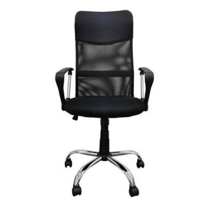 Silla de oficina Jasper gris y negra con base cromada y ruedas 360°, ideal para oficinas y estudios