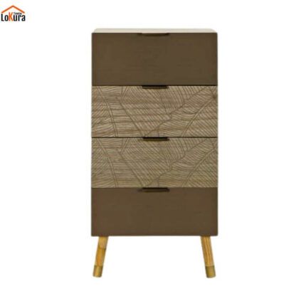 Cajonera hojas de 4 cajones en diseño boho natural, con relieve decorativo y acabado en madera clara