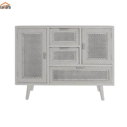 Cajonera madera blanca Alice con 3 cajones y 2 puertas, estilo romántico
