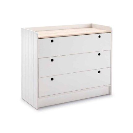 Cómoda 3 cajones Monte de 90 cm con acabado blanco y madera natural, estilo contemporáneo para hogares canarios
