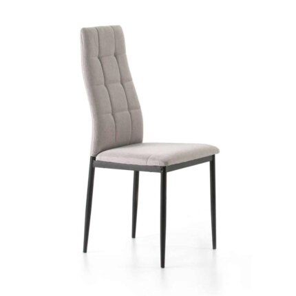 Silla de comedor Lana gris claro, diseño moderno con estructura metálica negra y asiento acolchado