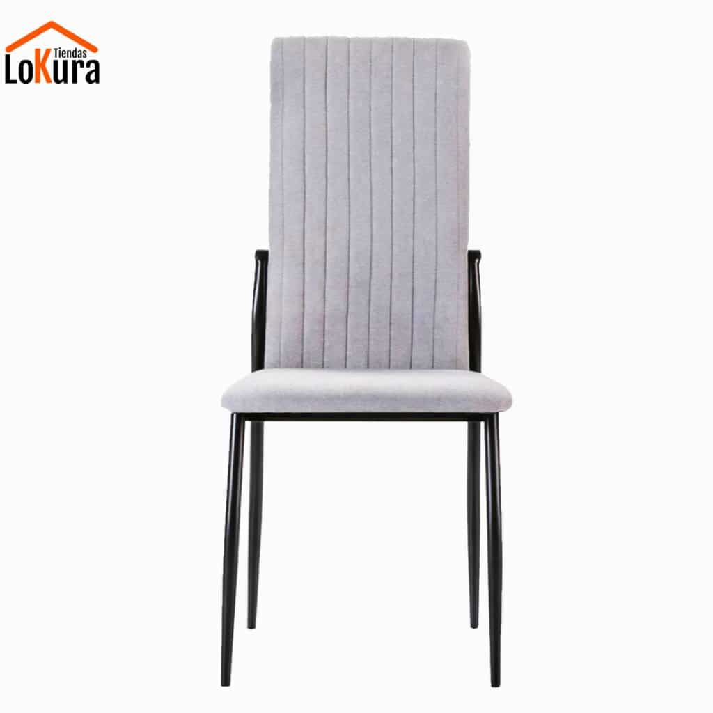 Sillas modernas de diseño Nely en gris claro, tapizado cómodo y estructura resistente de metal negro