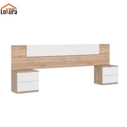 Cabecero 2 mesitas de noche Alaya – Diseño nórdico en melamina, compatible con camas de 135 y 150 cm