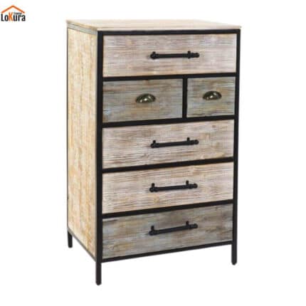 sinfonier madera metal con 6 cajones, estructura negra y acabado envejecido estilo industrial