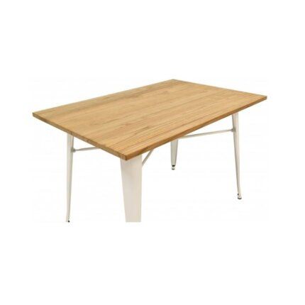 mesa madera maciza tol de 120cm. válida para uso en interiores o exteriores, con acabados en pintura epoxi blanca