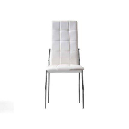 Silla de Comedor Mikonos en polipiel blanca, luminosa y refinada, con patas de cromo pulido, ideal para estilos frescos y modernos