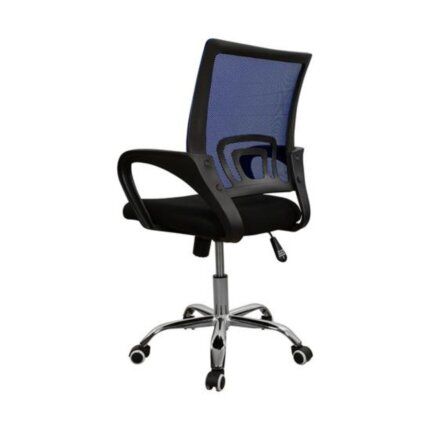 Sillón de oficina giratorio azul con altura regulable y base resistente