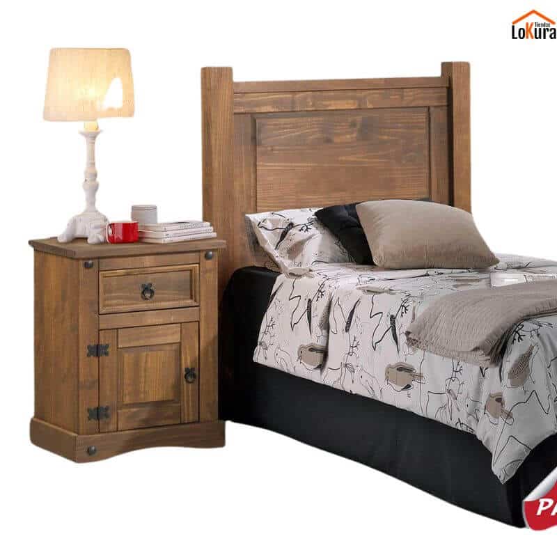 Pack cabecero 110cm y mesita de noches Nebraska en madera de pino maciza