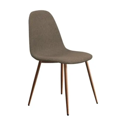Silla de comedor de tela Naxos beige tostado con patas metálicas color cambrian estilo moderno