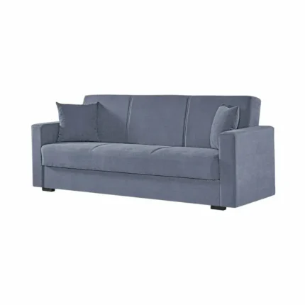 Sofá cama libro Turkish color azul intenso con diseño moderno, cojines incluidos y reposabrazos rectos.