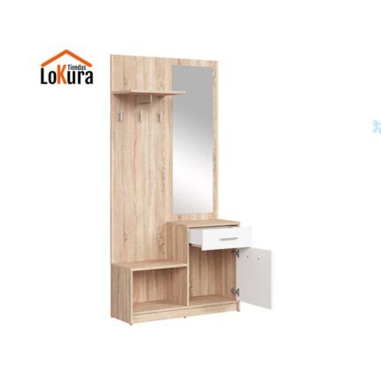 conjunto de recibidor con espejo y perchero Nepo
