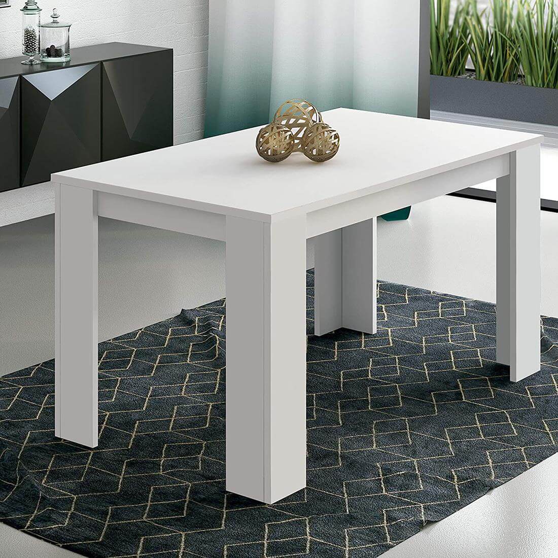 Mesa de comedor fija Berta en color blanco, ideal para espacios minimalistas.