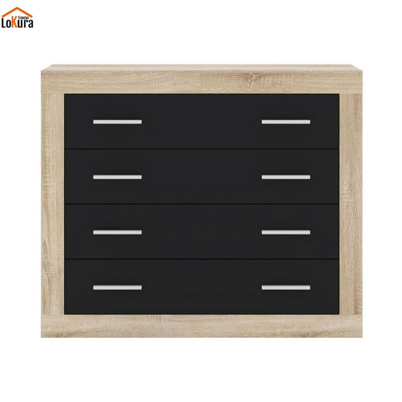 Cómoda de madera 4 cajones color cambrian grafito con diseño moderno y frentes lisos sin tiradores visibles