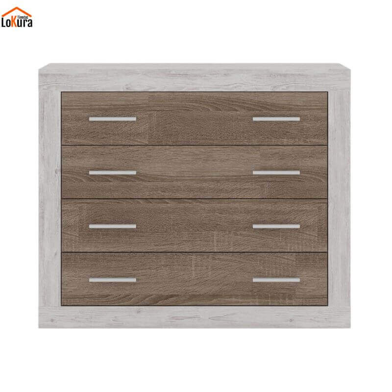Cómoda de madera 4 cajones color trufa cañón blanco con diseño moderno