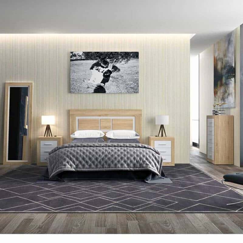 Dormitorio moderno con muebles cambrian-blanco: cómoda, sinfonier 60 cm y cabecero de la colección Sara