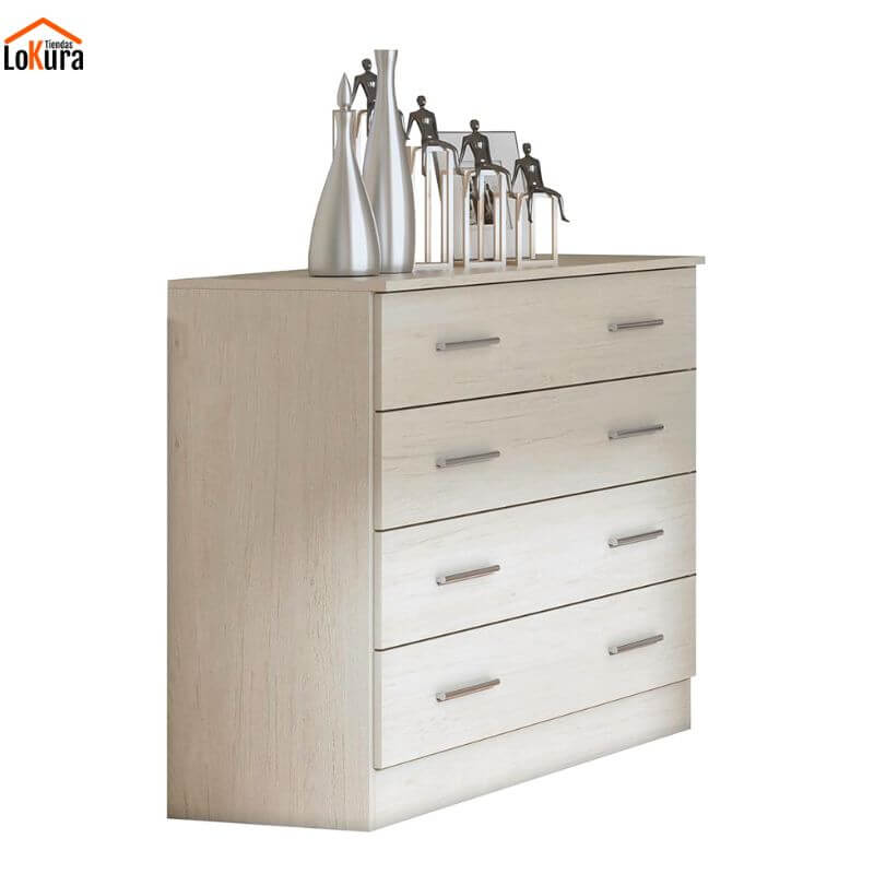 Cómoda dormitorio 4 cajones Ready en ártico, diseño claro y elegante