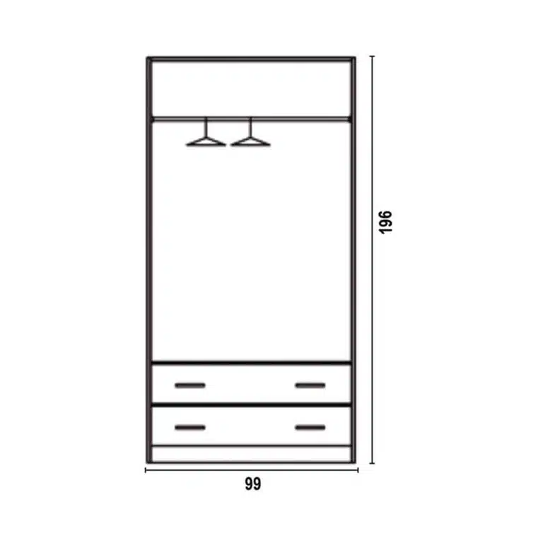 Medidas armario 2P 2C 100 cm Ready: 98,8 cm ancho, 50 cm fondo y 196 cm alto