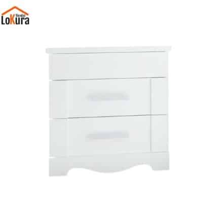 Mesita 3 cajones Genil blanca – mesita de noche elegante con medidas 52,2 x 37 x 54,7 cm