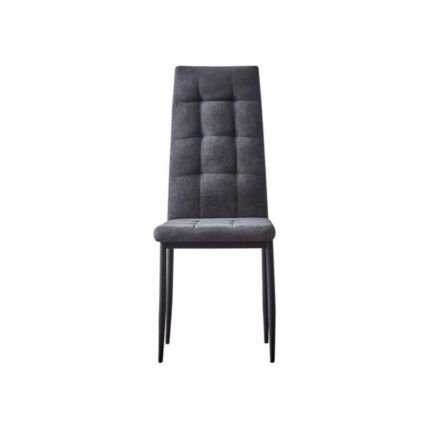 silla de tela económica gris oscuro Skye, respaldo alto capitoné, asiento cómodo y patas negras