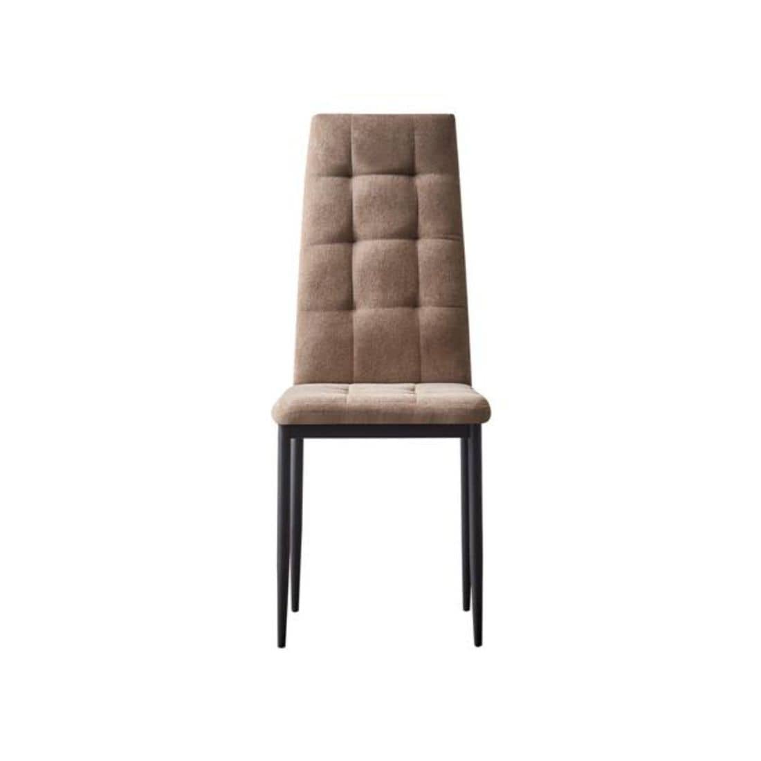 silla de tela económica visón Skye, asiento acolchado, respaldo alto capitoné y diseño que aporta calidez al comedor