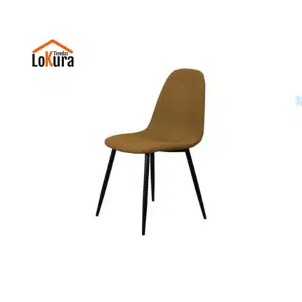 Silla de comedor con patas negras, tapizado en ocre cálido, versátil para estilos rústicos o industriales