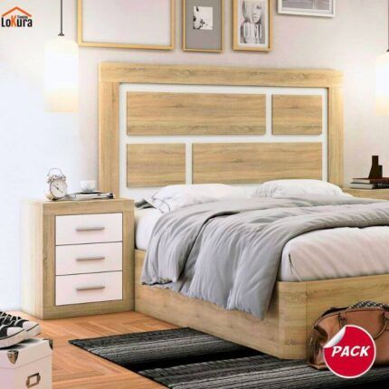 Conjunto de cabecero y mesillas a juego modelo Alba en madera, ideal para dormitorios modernos en Canarias