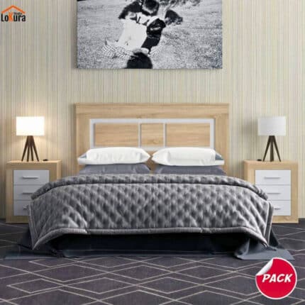 Conjunto de cabezal y mesitas de noche Sara en color Cambrian y blanco, con diseño nórdico, ideal para dormitorios modernos en Canarias