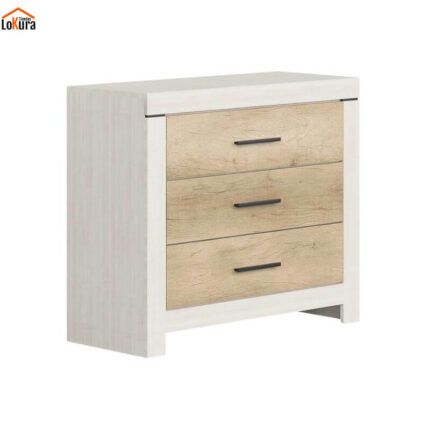 Cómoda 3 cajones BELEN en color blanco y trufa, diseño moderno ideal para dormitorios luminosos