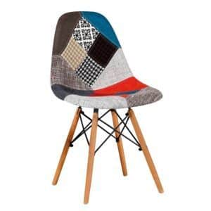 Silla estilo nórdico multicolor con cojín tapizado y patas de madera
