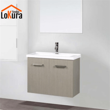 mueble para aseo suspendido con espejo color haya ceniza