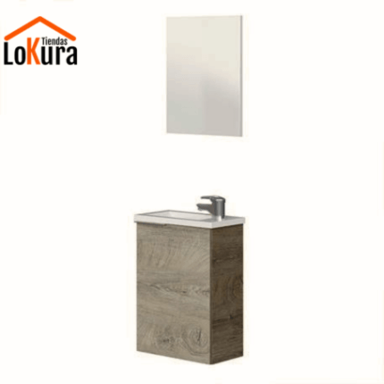 mueble de baño con lavabo y espejo suspendido