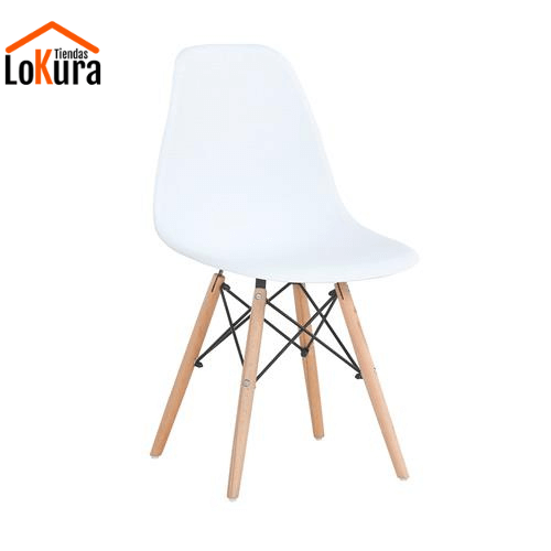 Silla comedor nórdica Paris blanca, asiento de polipropileno y patas de madera de haya