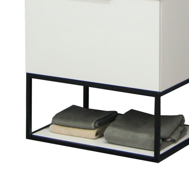 Mueble baño Génova de 60 cm, acabado blanco y estante de metal negro, diseño práctico